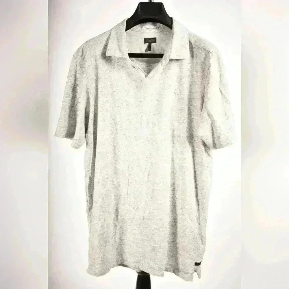 GOOD MAN BRAND Grey Ecru Melange Victory V-Neck  Cotton Polo Tee Shirt Small